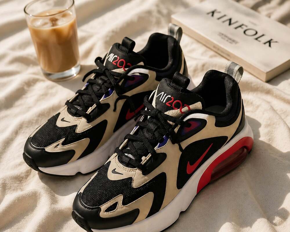 Nike Air 200 Sneakers Y2K Chunky Trainers Beige Black Red Size 4.5Y